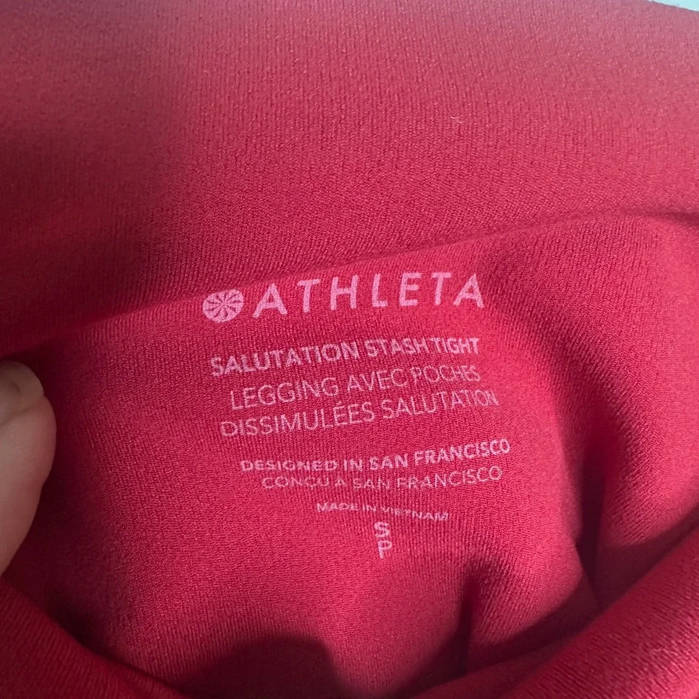 Athleta Salutation Stash Tight Red High Rise Yoga Leggings Powervita Small NWT - Picture 5 of 10